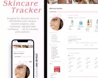 Pink Pastel Skincare Tracker Notion Template (Digital Download)