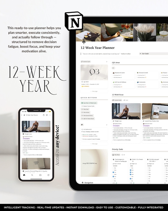 12-Week Year Notion Planner: Goal Planner & Habit Tracker (Digital Download)