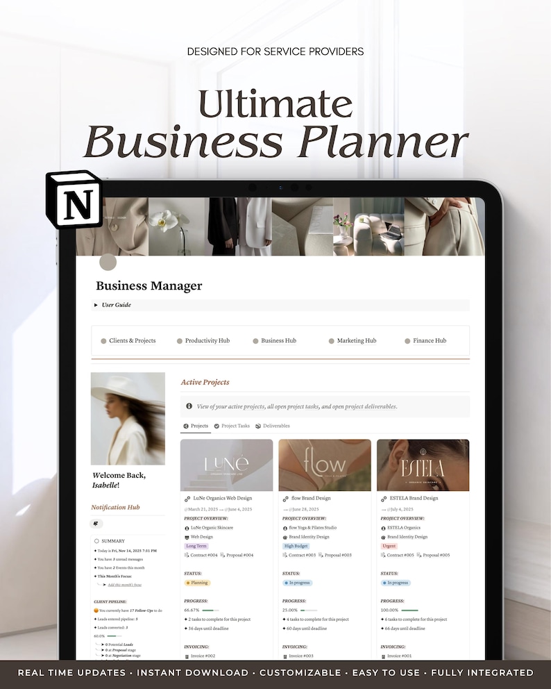 Notion Business Planner for Freelancers, Service Based Notion Template ...