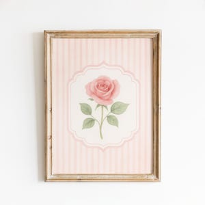 Pink Rose Wall Art – Vintage Floral Poster – Romantic Botanical Print