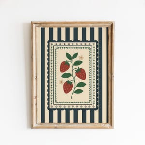 Strawberry Folk Art Print – Vintage Botanical Fruit Wall Decor