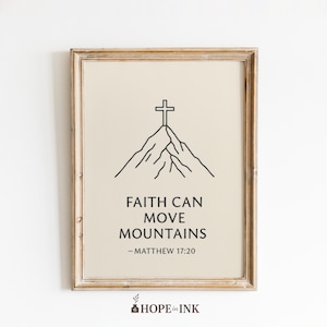 Poster "La fede può spostare le montagne" - Stampa minimalista del versetto biblico di Matteo 17:20, decorazione murale con linee cristiane, regalo ispiratore con versetti biblici