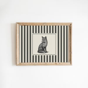 Fox Wall Art – Vintage Illustration with Striped Gothic Background