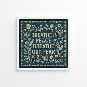 Citazione "Respira in pace" - Affermazione floreale boho sulla calma - Arte murale