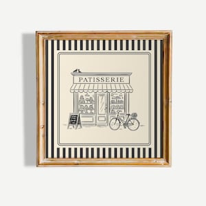 French Patisserie Illustration Poster – Vintage Bakery Wall Art with Striped Border