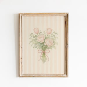 Pastel Pink Tulip Print – Vintage Floral Wall Art – Neutral Nursery Botanical Poster