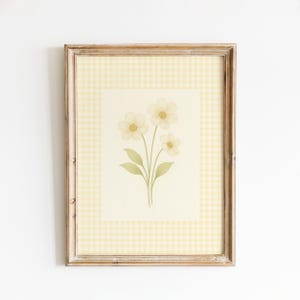 Yellow Daisy Gingham Botanical Wall Art Print