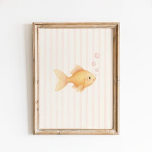 Goldfish with Pink Bubbles Striped Wall Art
