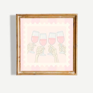 Skeleton Cheers Poster – Pink Gothic Wine Art Print for Kitchen or Bar