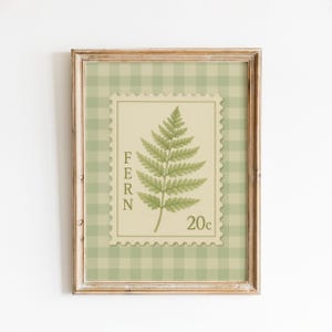 Farn Stempel-Poster - Vintage botanische Wandkunst mit grünem Vichykaro