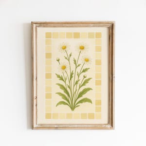 Daisy Poster – Stampa artistica da parete botanica con piastrelle vintage gialle