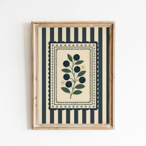 Blaubeere Folk Art Poster - Gestreifte Vintage botanische Wandkunst