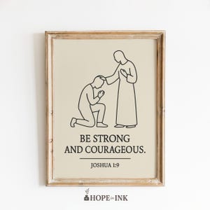 Poster "Sii forte e coraggioso" - Stampa cristiana minimalista di Giosuè 1:9, versetto biblico ispiratore da parete, regalo con disegno lineare.