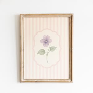 Violet Flower Print – Vintage Botanical Wall Art – Soft Purple Floral Poster
