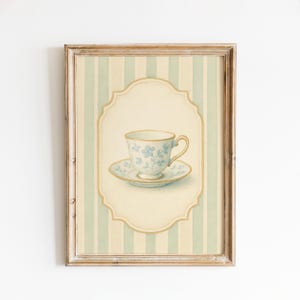 Stampa floreale blu su tazza da tè – Decorazione murale per cucina Cottagecore