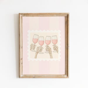Skeleton Hands with Wine Glasses Pink Wall Art Print