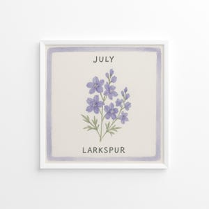 Fiore di nascita di Larkspur di luglio - Stampa artistica botanica ad acquerello morbido