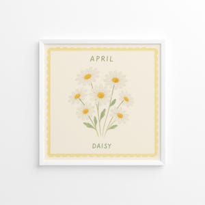 April Daisy Birth Flower – Pastel Watercolor Floral Wall Art Print