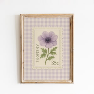 Vintage Anemone Blume Stempel Poster - Pastell lila botanische Wandkunst