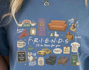 Icon Collage TV Sitcom Friend Memories T-Shirt | Comfort Colors Couch Door Coffee Mug Icons