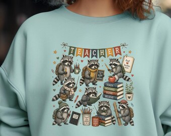 Reading Raccoons Teacher T-Shirt/Sweatshirt | Cute Booklover Raccoon Illustration
