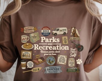 Park and Recreation Icons T-Shirt | Retro TV Show Collage