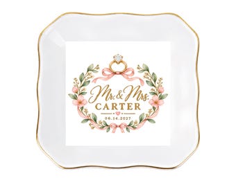 Mr & Mrs Ceramic Ring Dish | Gold Trim Jewelry Dish