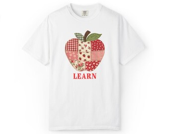 Patchwork Apple "Learn" Tshirt | Teacher & School Kids Tee