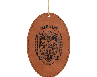 Football Player Name Ornament | Leatherette Engraved Oval Ornament