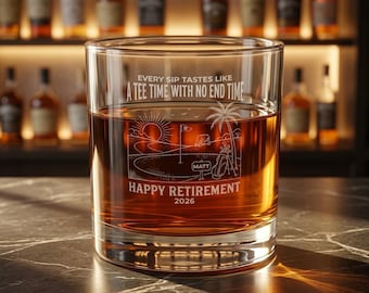Retirement Gift for Men Women | A Tee Time With No End | Personalized Whiskey Glass | Funny Retirement Glasses