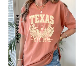 Texas Lone Star State T-shirt | EST. 1836, State Outline & Floral Wreath