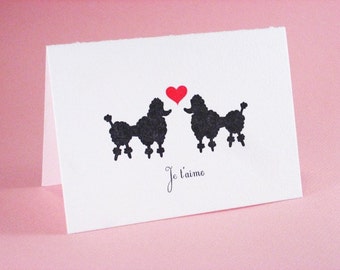 Je T'aime Love Poodles Single Letterpress Printed Folded Card