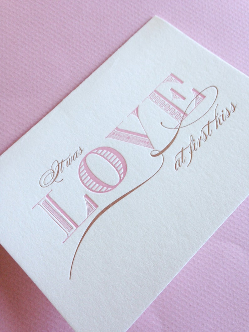 First Kiss Letterpress Printed Blank Card image 1