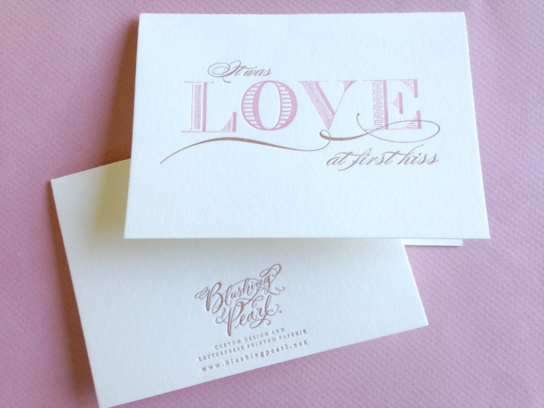 First Kiss Letterpress Printed Blank Card image 2