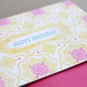 Happy Birthday single letterpress printed card with fuschia envelope image 3