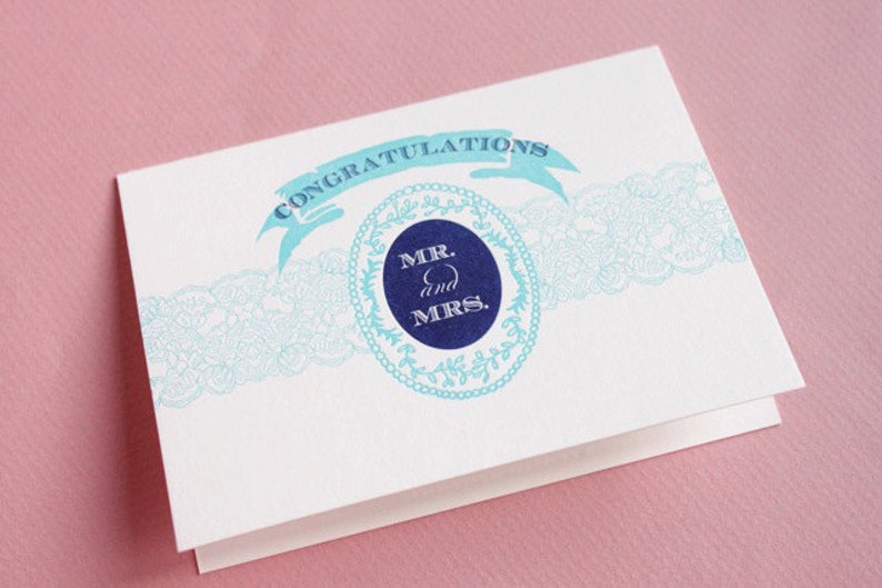 Congratulations Mr. and Mrs. Letterpressed Printed Single Blank Card image 2