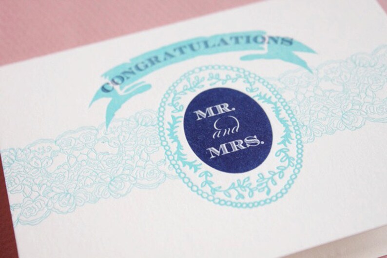 Congratulations Mr. and Mrs. Letterpressed Printed Single Blank Card image 1