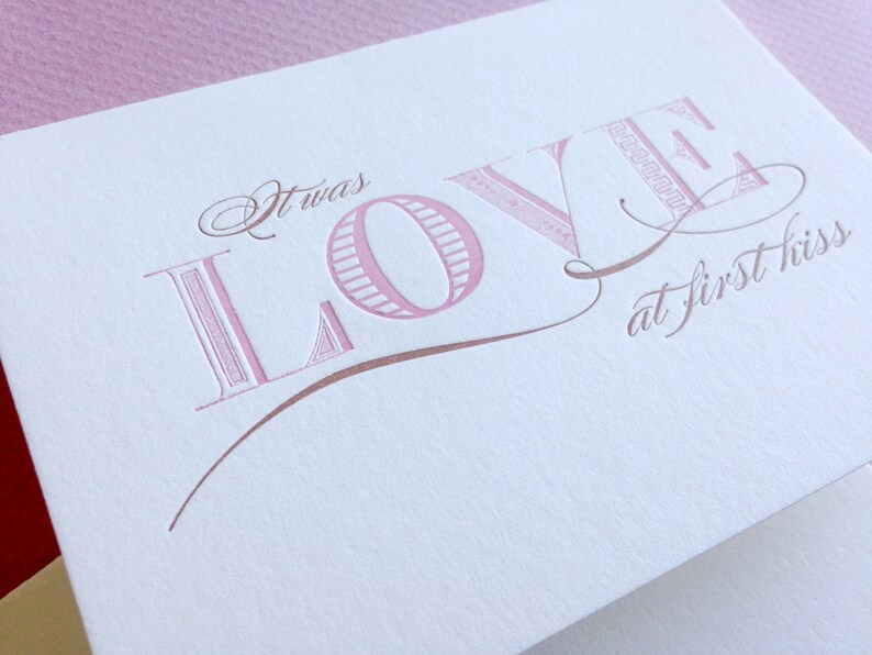 First Kiss Letterpress Printed Blank Card image 3