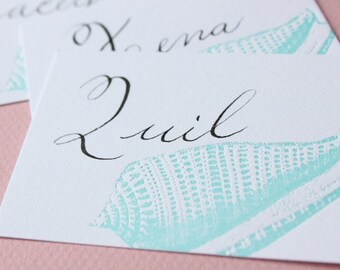 Pearly Shell-Letterpress Printed Place or Name Cards QTY//8