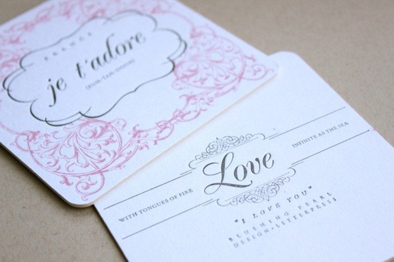 Je T'Adore Letterpress Printed 2-Color Coasters QTY/10 image 3