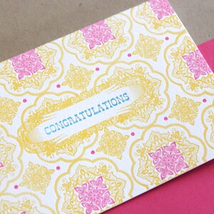 Congratulations Single Letterpress Printed Card with Fuschia Envelope