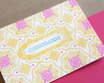 Congratulations Single Letterpress Printed Card with Fuschia Envelope