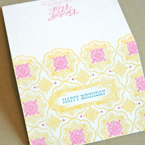 Happy Birthday single letterpress printed card with fuschia envelope image 2