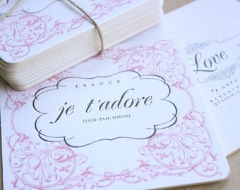 Je T'Adore Letterpress Printed 2-Color Coasters QTY/10