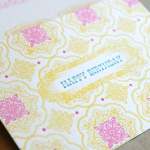 Happy Birthday single letterpress printed card with fuschia envelope image 1