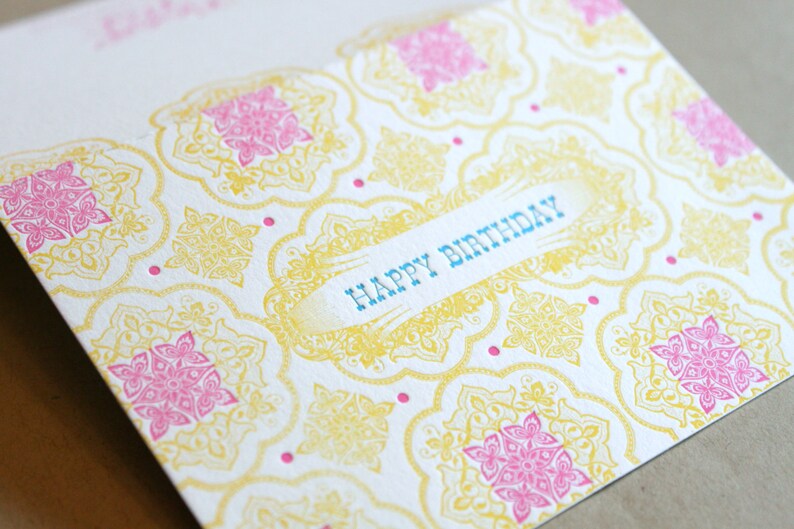 Happy Birthday single letterpress printed card with fuschia envelope image 1