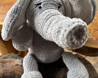 Patrón de crochet de elefante amigurumi, patrón de crochet de elefante grande de 24 pulgadas, patrón de crochet de elefante de peluche Emily