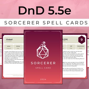 Cartas de hechizo de hechicero de DnD 5.5e - Manual del jugador 2024 - PDF imprimible Nivel 0-9
