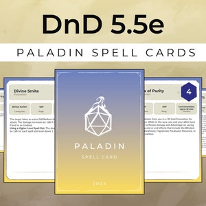 DnD 5.5e Paladin Spell Cards - 2024 Podręcznik gracza - Wydrukuj PDF Poziom 0-9
