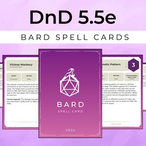 DnD 5.5e Bard Spell Cards - Spelershandboek 2024 - Afdrukbare pdf niveau 0-9